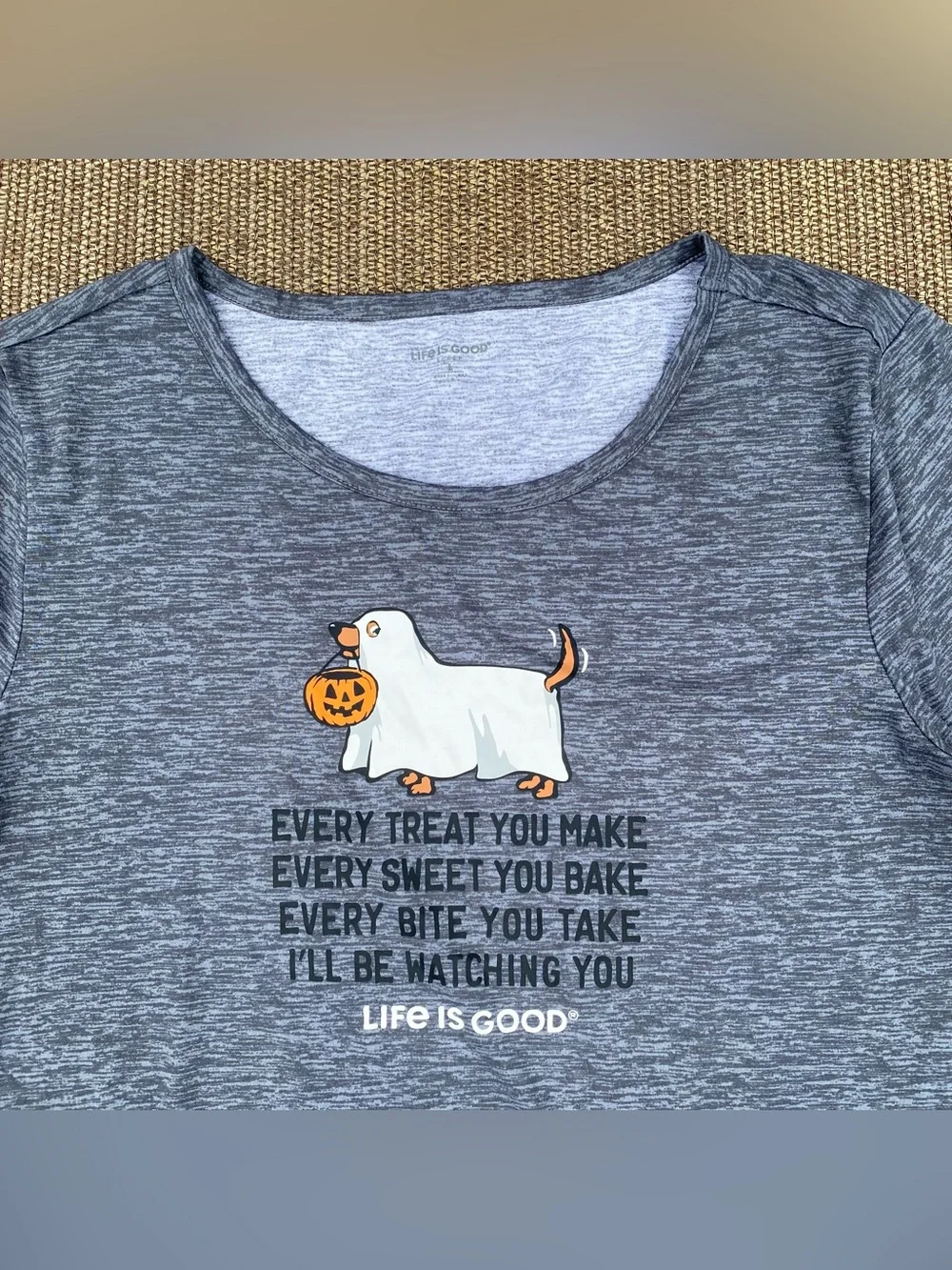 Life Is Good Halloween Ghost Dog Sleep Shirt Grey L